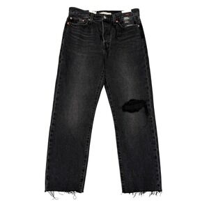 Levis Wedgie Straight Jeans Womens Size 28 Black Denim Button Fly Raw Hem Casual
